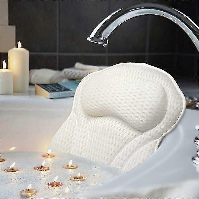 Luxury 4D Air Mesh Bath Pillow with 6 Suction Cups for Head & Back Support