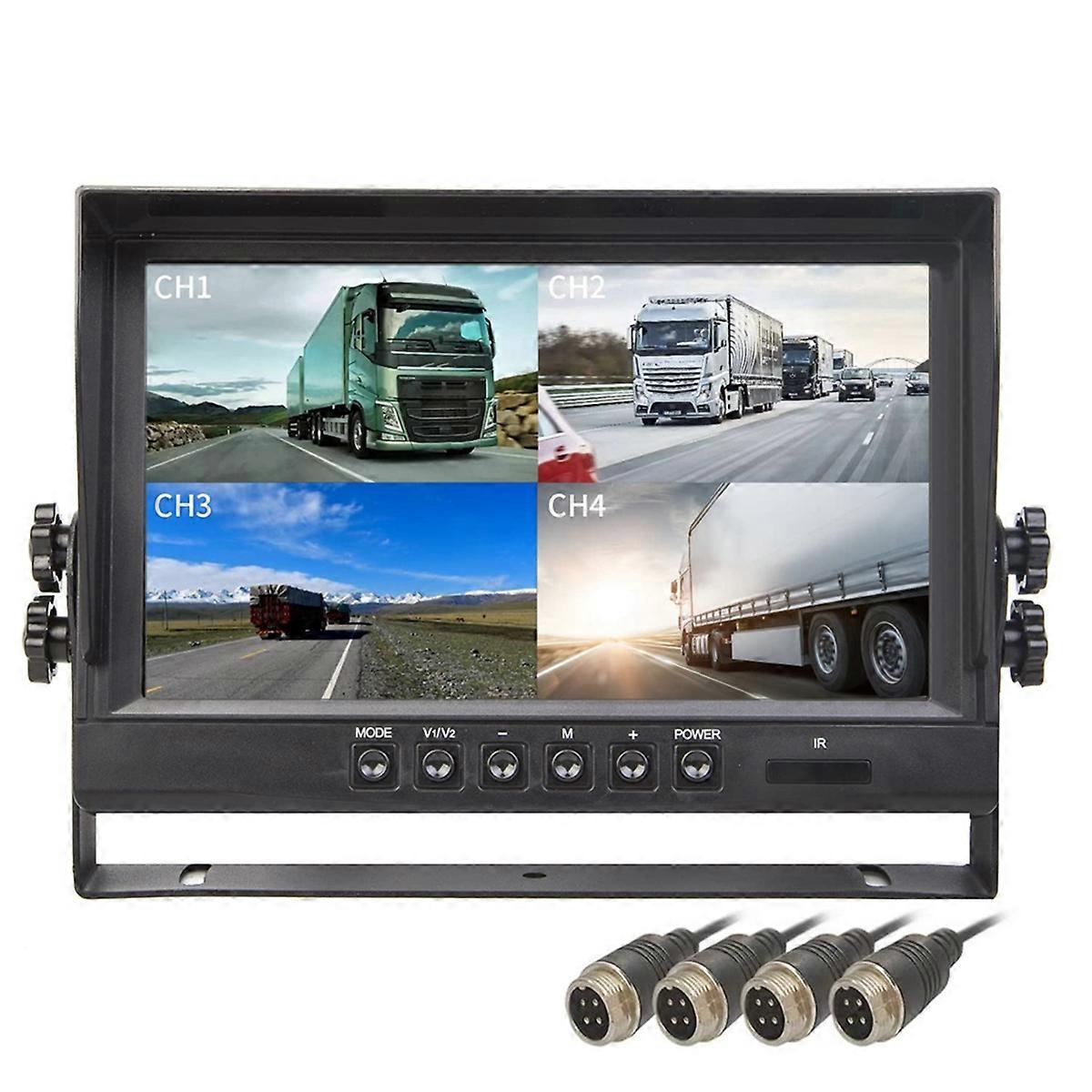 9In LCD Car Rearview Quad Split Monitor,4 Channels 4CH Car Monitor 4 Split Screen Display for Car Truck Reversing Camera