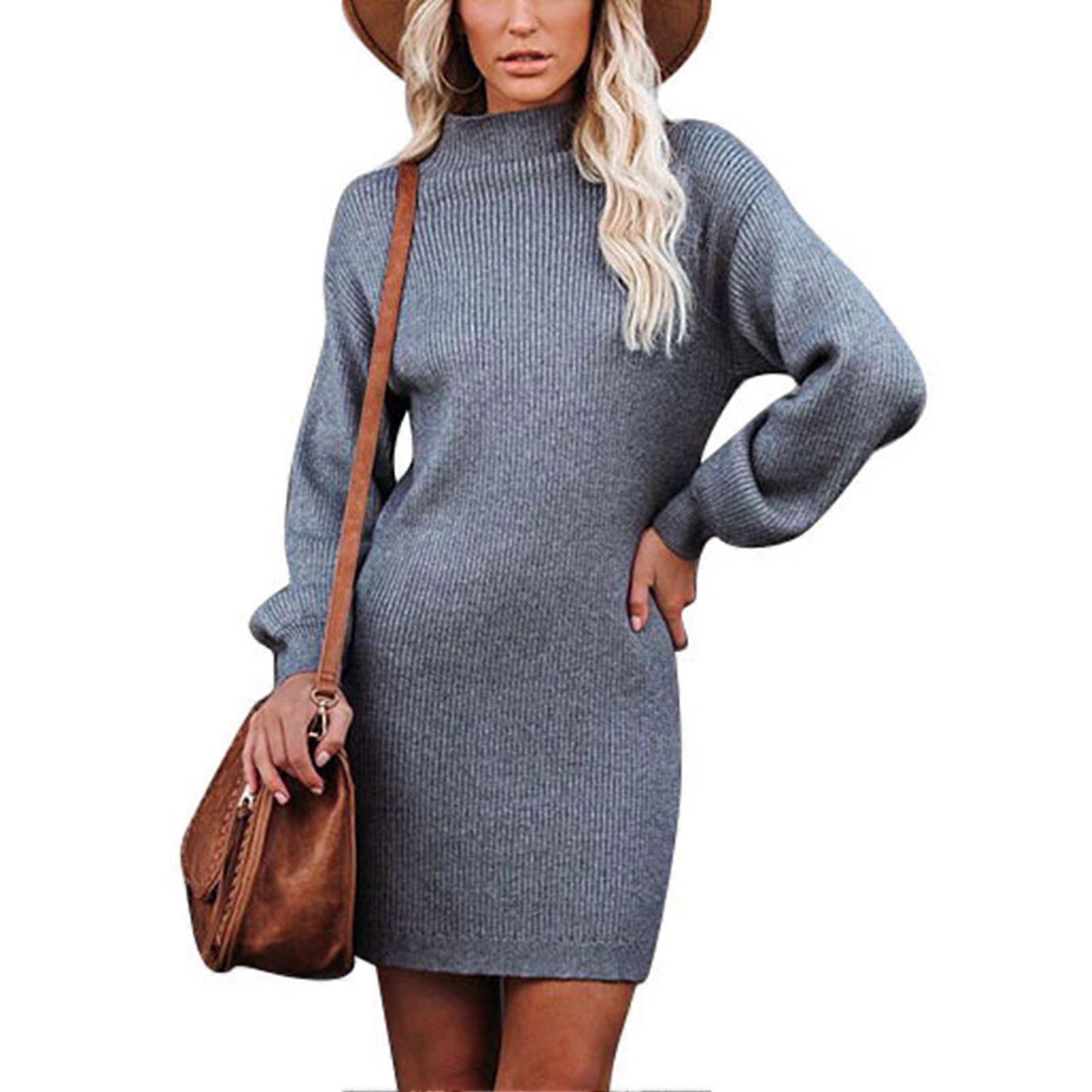Mini-Pullover Rollkragenpullover Langarm Modisches elegantes Herbst-Winter-Strickpullover-Kleid zum Dating