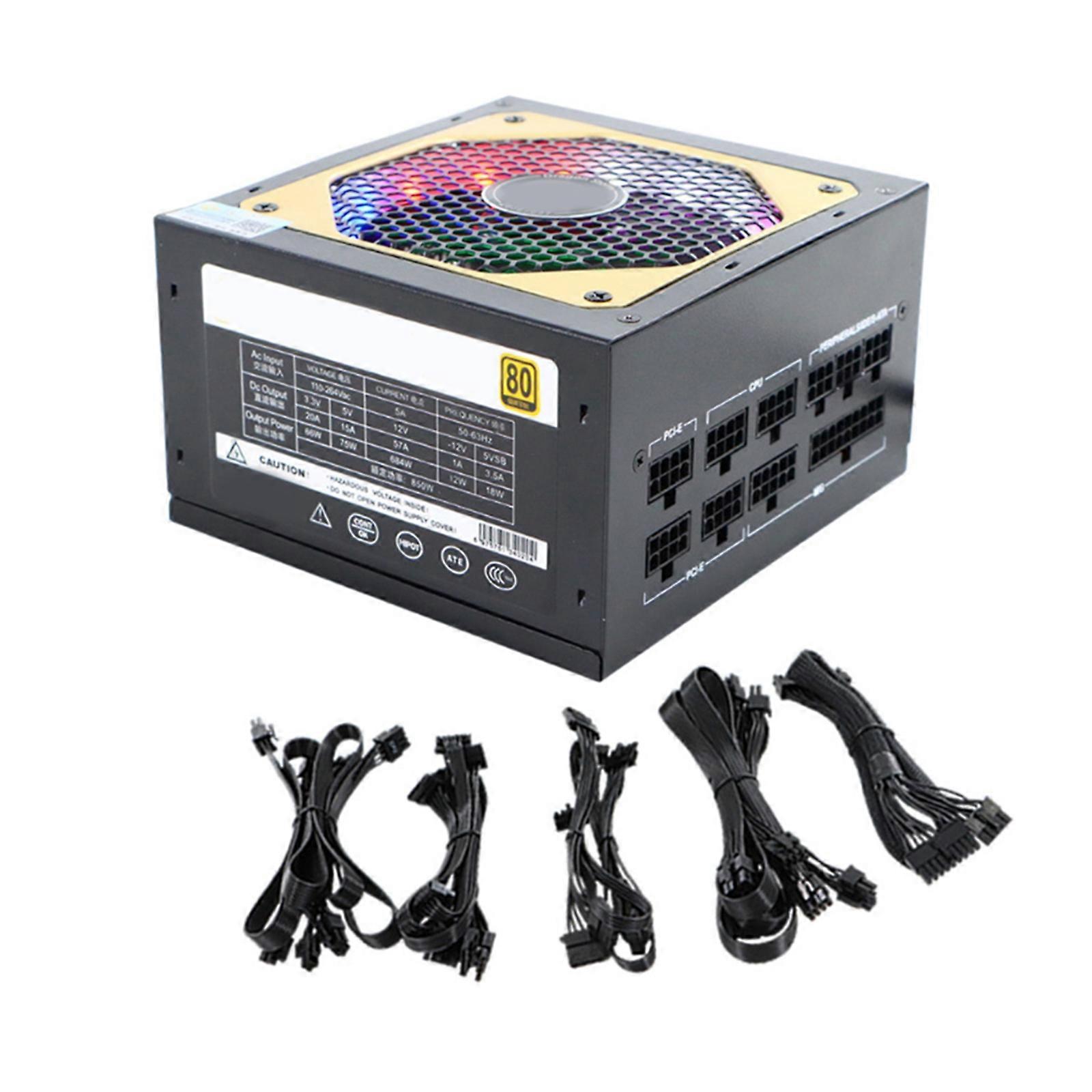 850W LED Colorful Quiet Fan 24Pin 12V Desktop Electronic-Sports Video Game Computer Power Supply Full Modular Cooling Fan