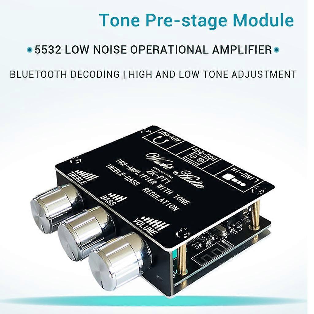 ZK-PT1 Bluetooth-compatible 5.0 Audio Receiver Stereo Decoder Tone Board Controller Tonal Preamp Amp Knob for Amplifier
