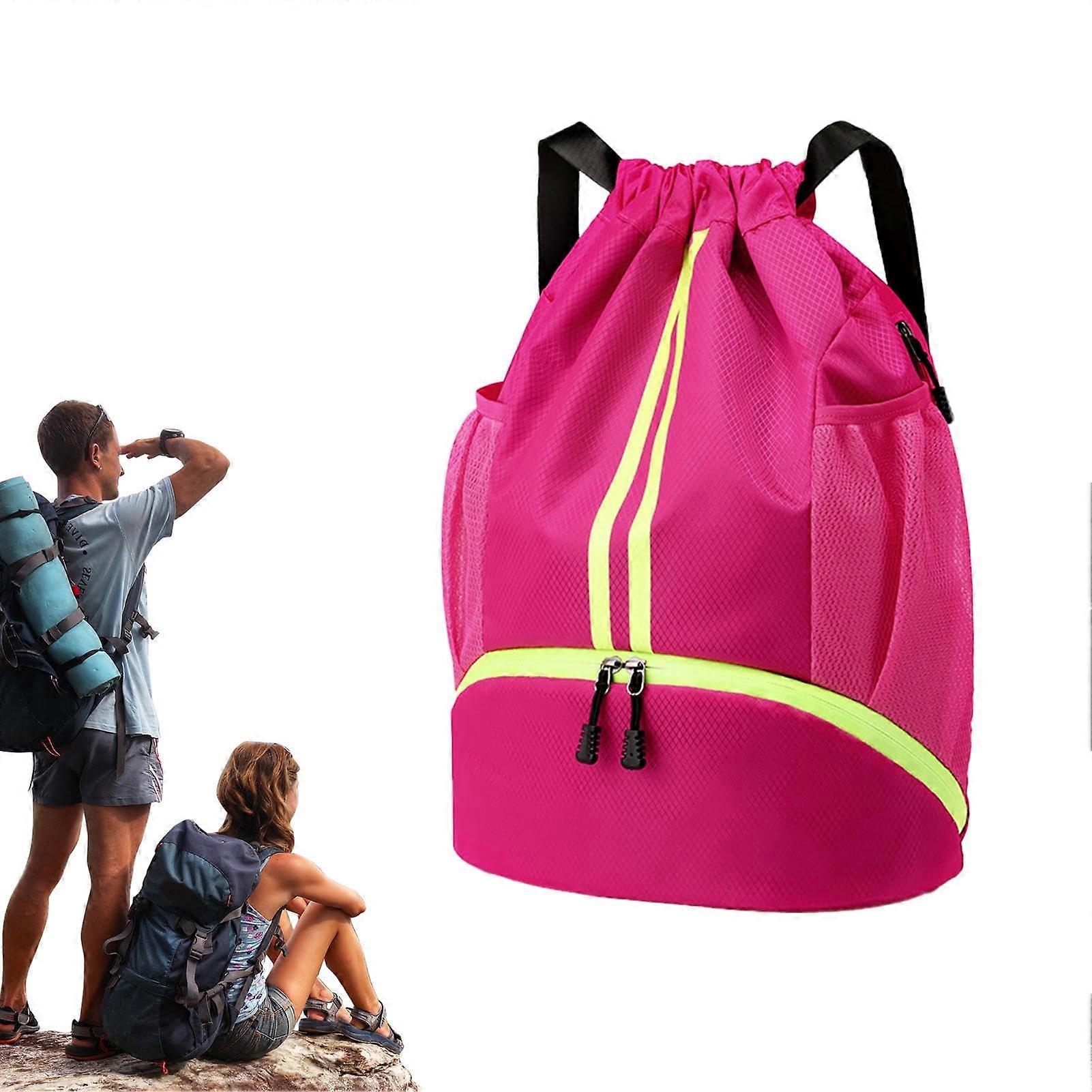 Basketball Backpack with Drawstring and Shoe Compartment, Pink Sports Bag with Wet and Dry Separation for Training Equipment
