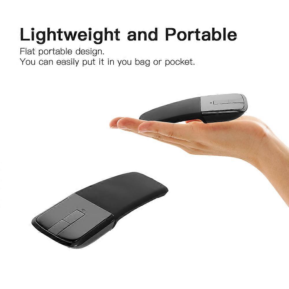 2.4GHz Wireless Mouse with USB Arc Function and Touch Function, Foldable and Optical Mouse with USB Receiver for Laptop (Black)
