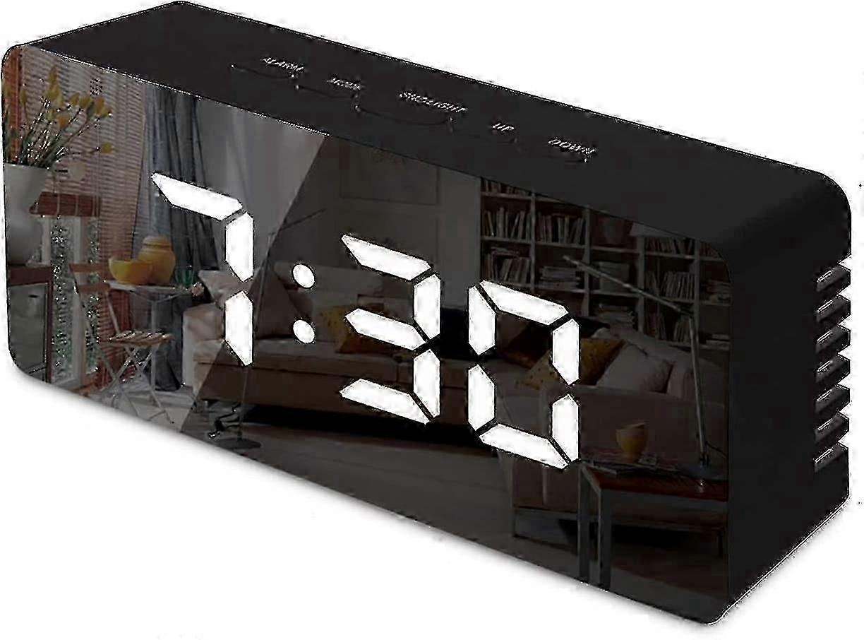 Digital Mirror Alarm Clock, Led Bedside Clock With Temperature, Snooze, Makeup Mirror Adjustable Brightness Led Clock