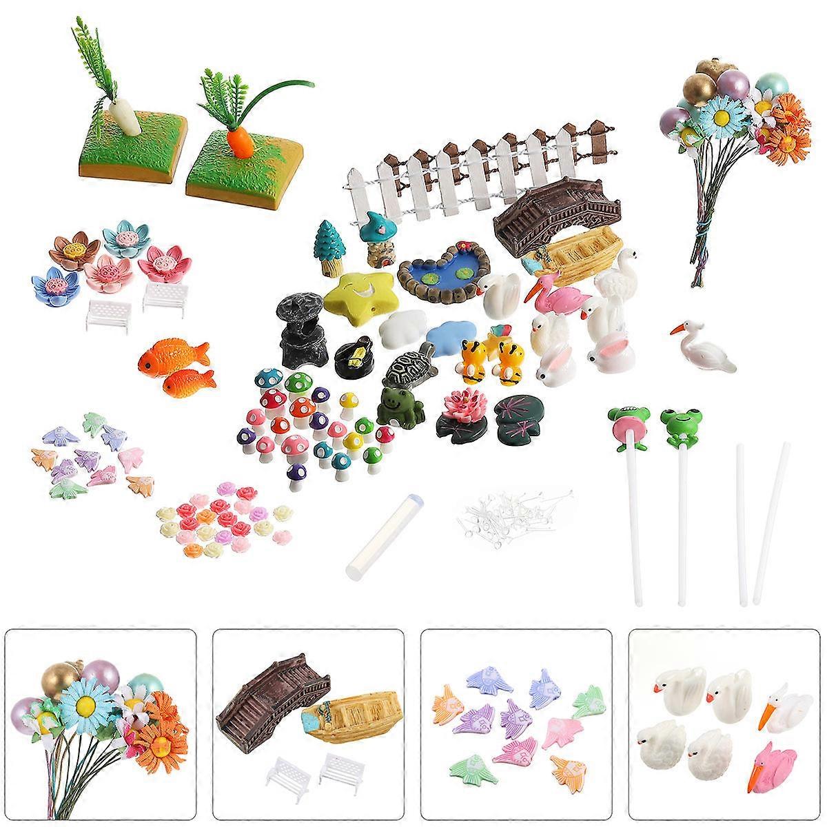طقم الحلي المصغرة - 117 قطعة ملحقات بيت الدمى DIY للمناظر الطبيعية الصغيرة الإبداعية ، حديقة الجنيات والديكور النباتي في الهواء الطلق