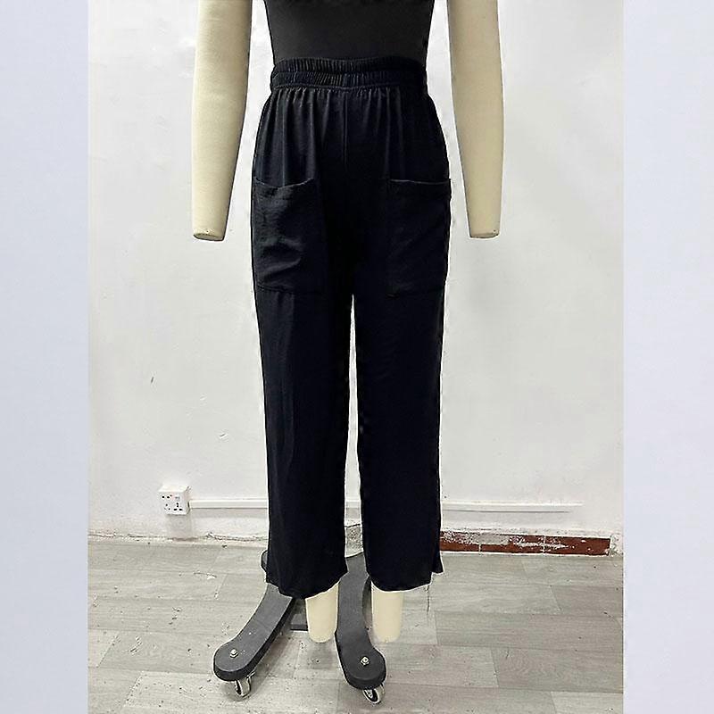 Summer Women's Pants Solid Color Pocket Women's Casual Pants Elastic Pants
