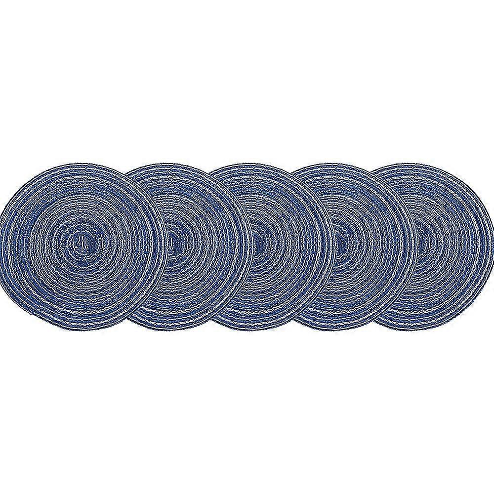 Round Placemats Set of 5 - Woven Heat & Stain Resistant Non-Slip Cotton Dining Table Mats, 18" Blue