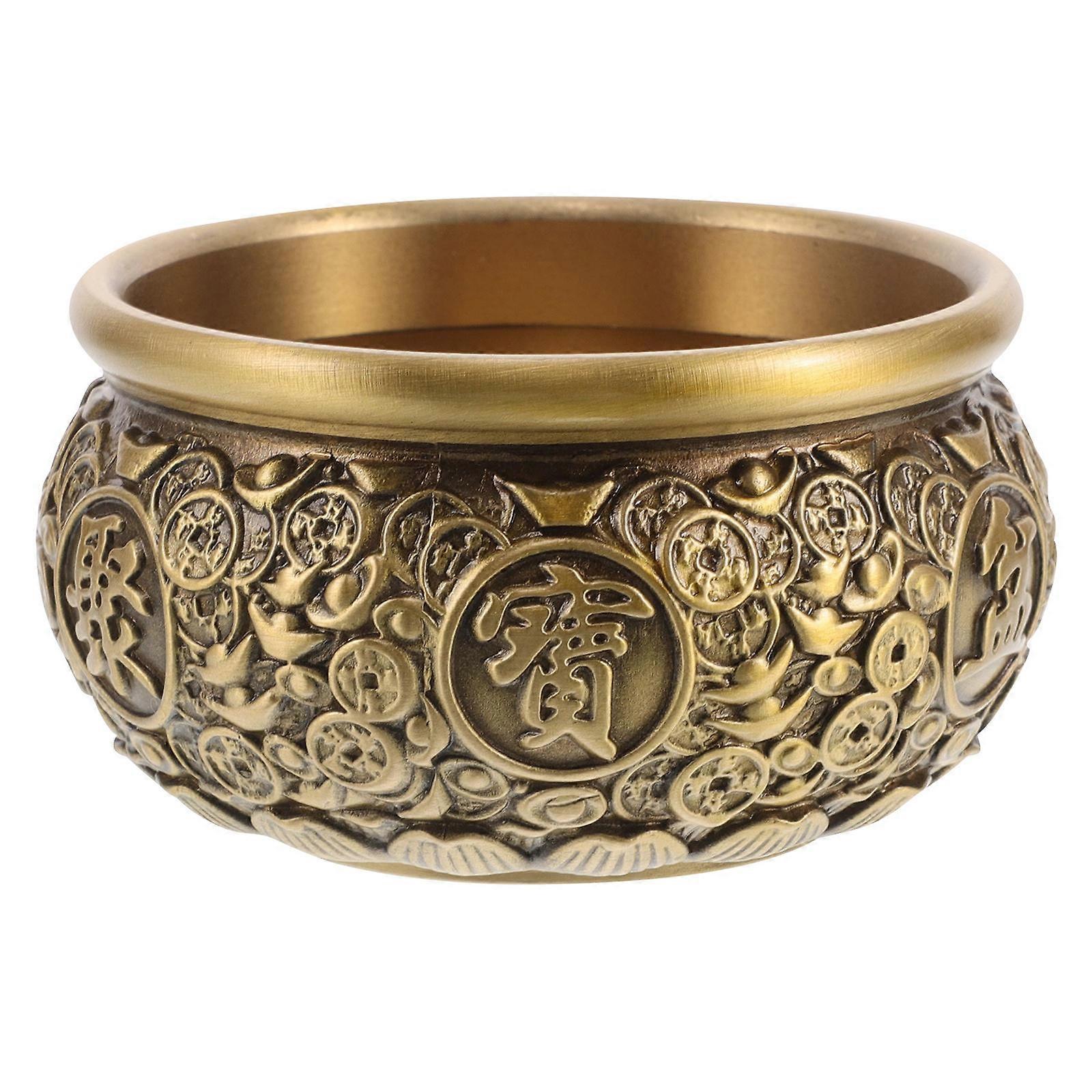Copper Feng Shui Treasure Bowl – Retro Brass Cornucopia Basin for Home Office Decor Symbolizing Wealth, Financial Stability, and Prosperity