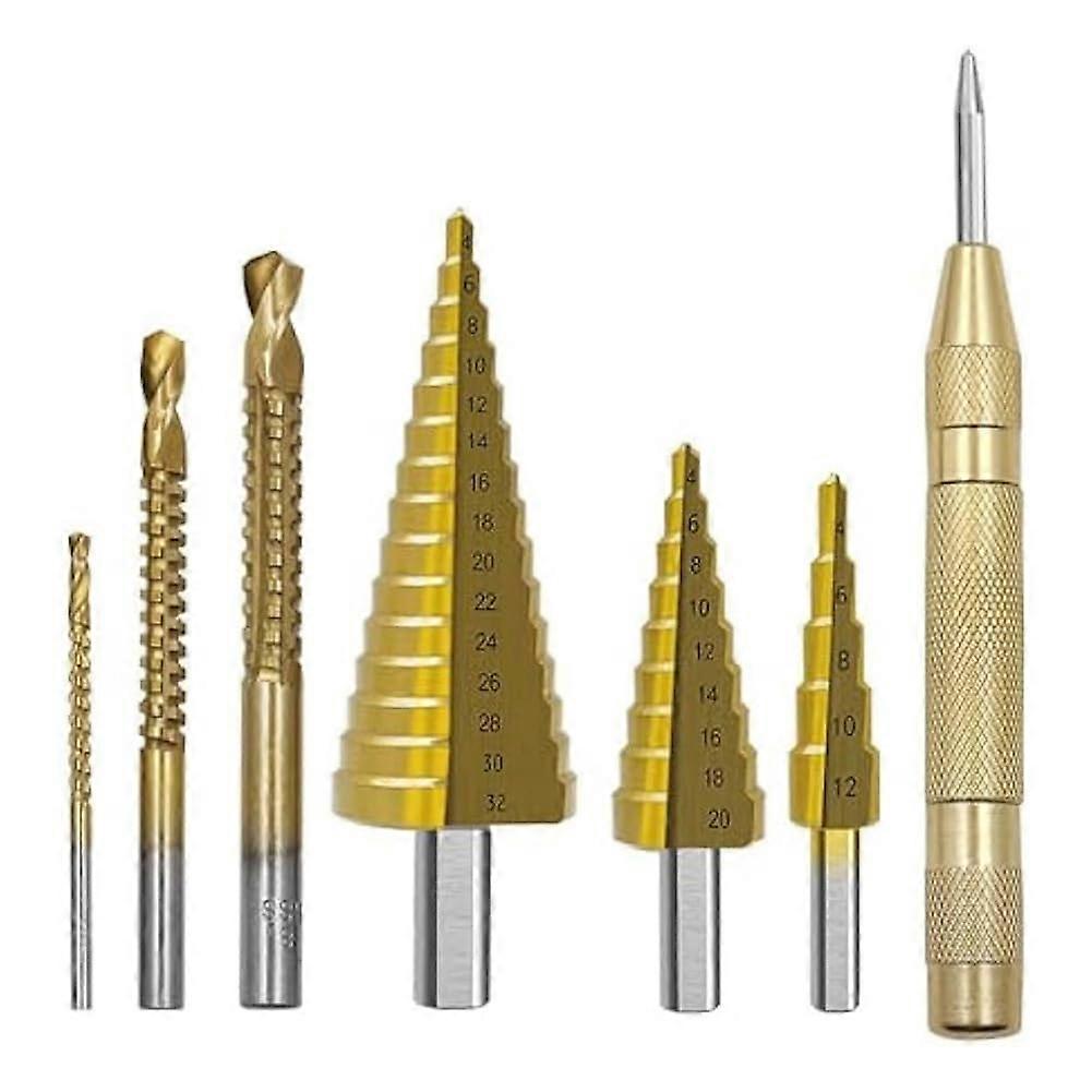 7Piece Step Drill Bit Set, Hole Saw Drill Bit, Step Drill Bit, Spiral Cone Step Drill Bit for Hammer Drill