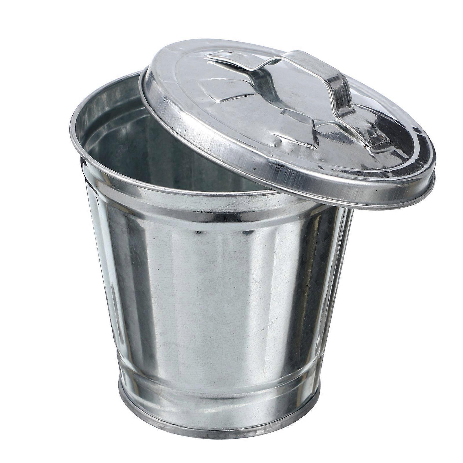 Mini Metal Table Trash Can with Lid – Compact Countertop Garbage Bin for Home and Office Use