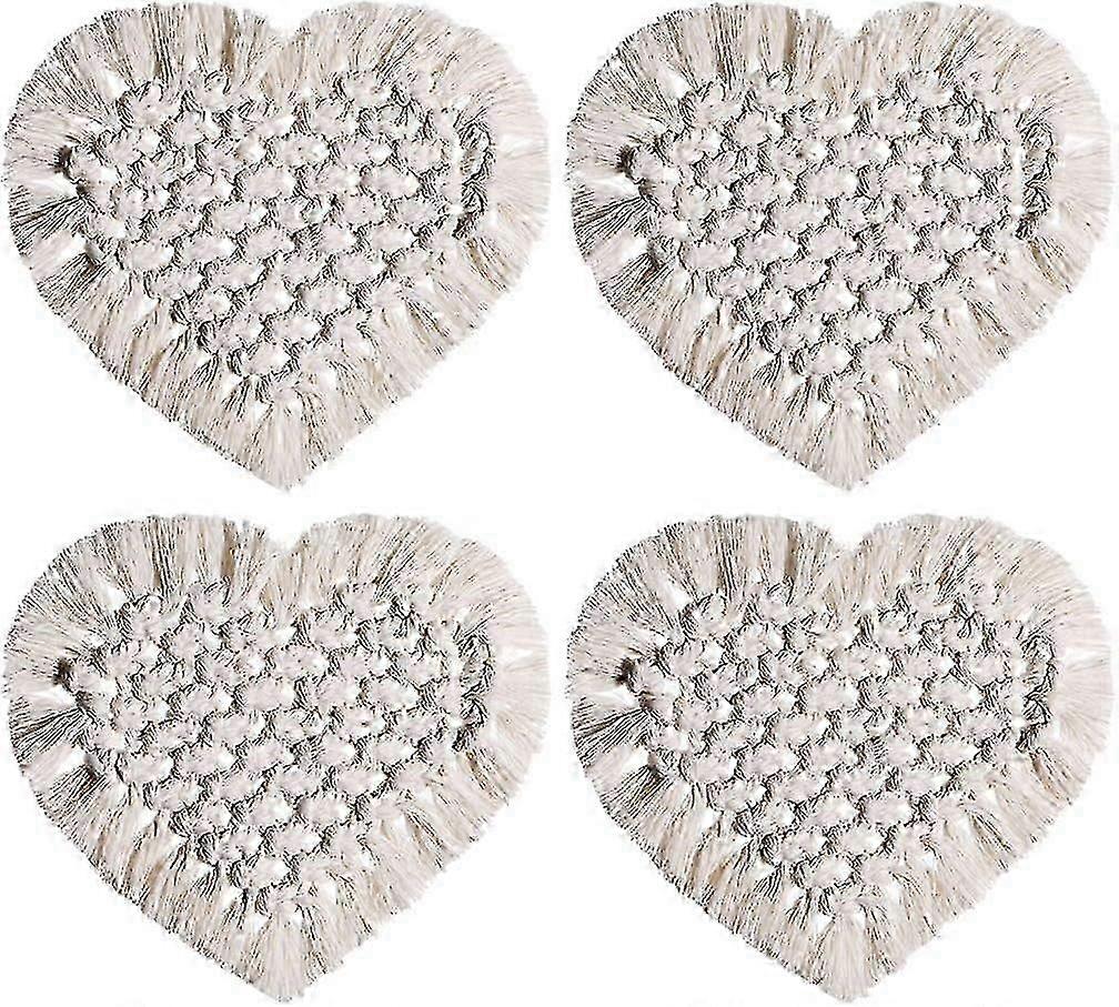 Herzförmige Untersetzer für Getränke Saugfähige handgemachte Makramee-Untersetzer Boho gewebte Untersetzer Set mit Quasten (Beige, 7 "x 6")