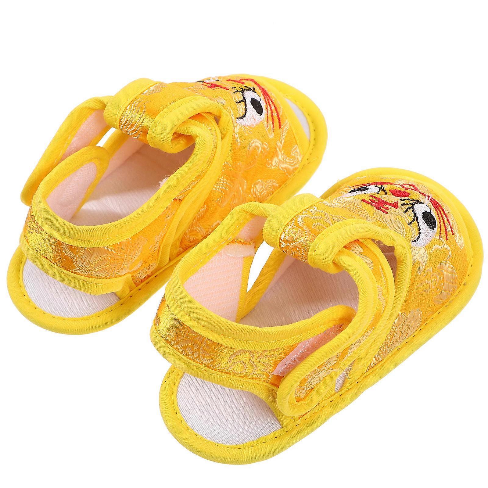 Infant Shoes Baby First Walking Shoes Chinese Style Babies 0-12 Months Soft Sole Yellow 1 Pair