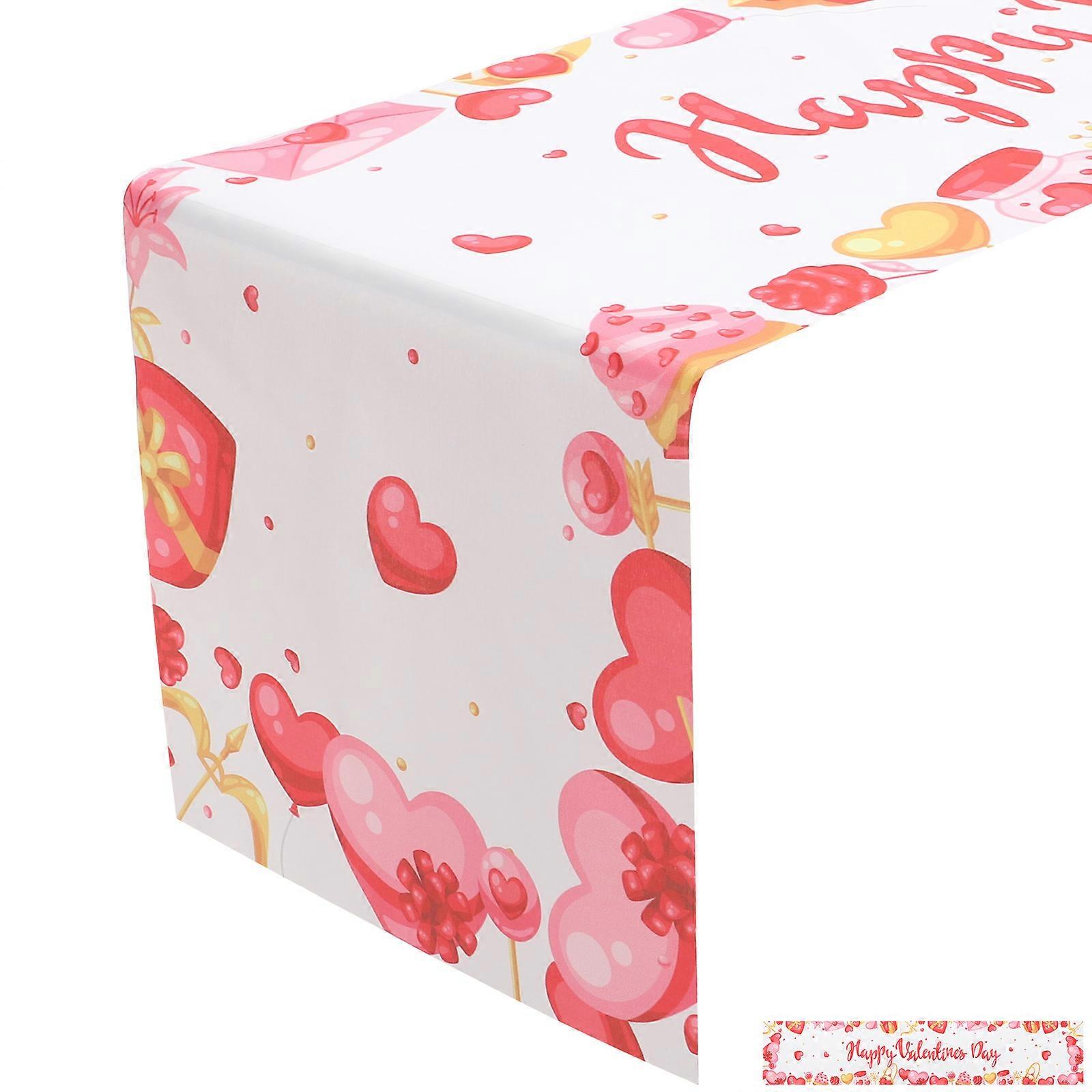 Festival Table Runner Polyester Material Valentines Decoration Red Color Heart Shape For Party 1Pack