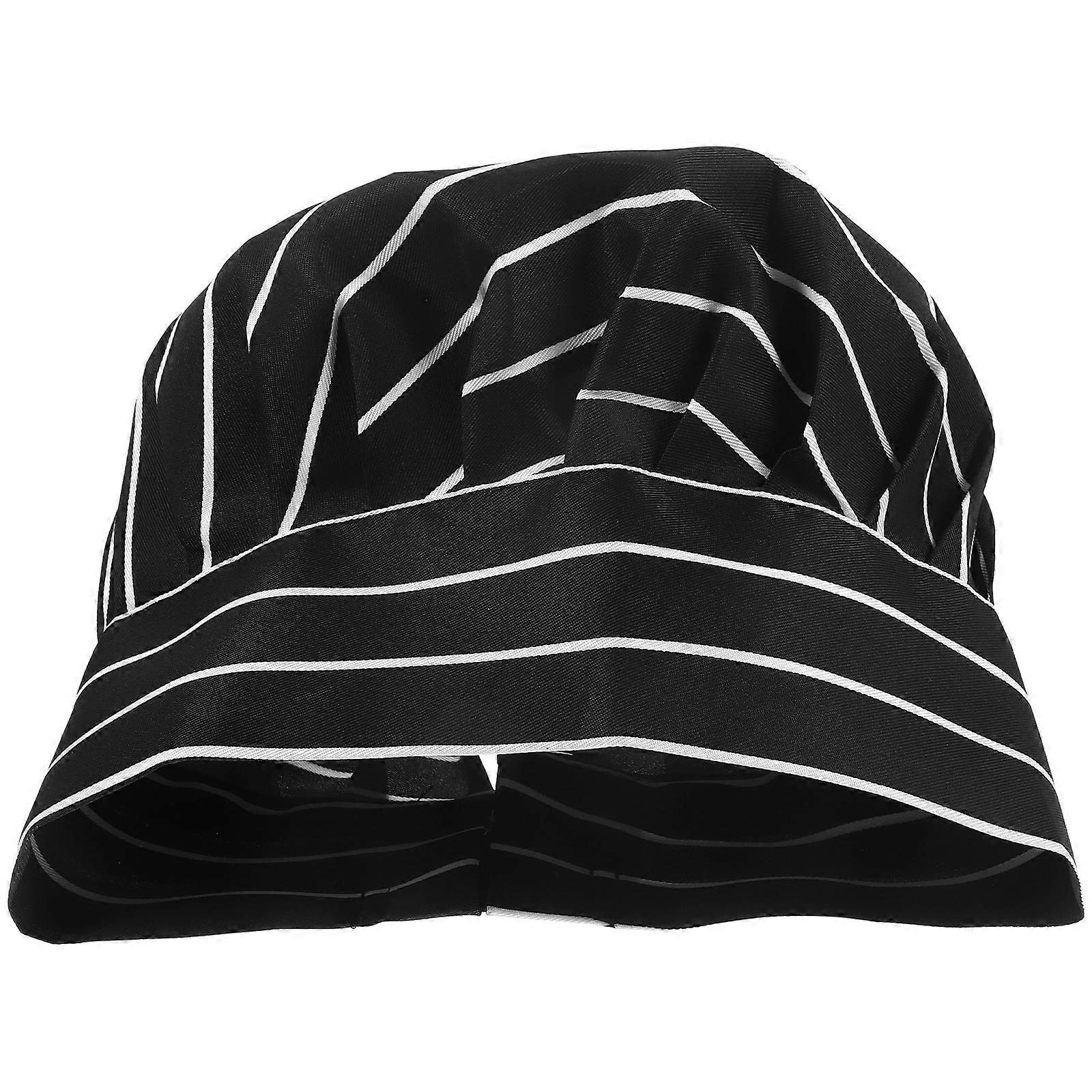 Black & White Striped Chef Hat for Men and Women – Lightweight Durable Cooking Cap for Kitchen, Catering, Spa, Gym – Hair Cover with No Forehead
