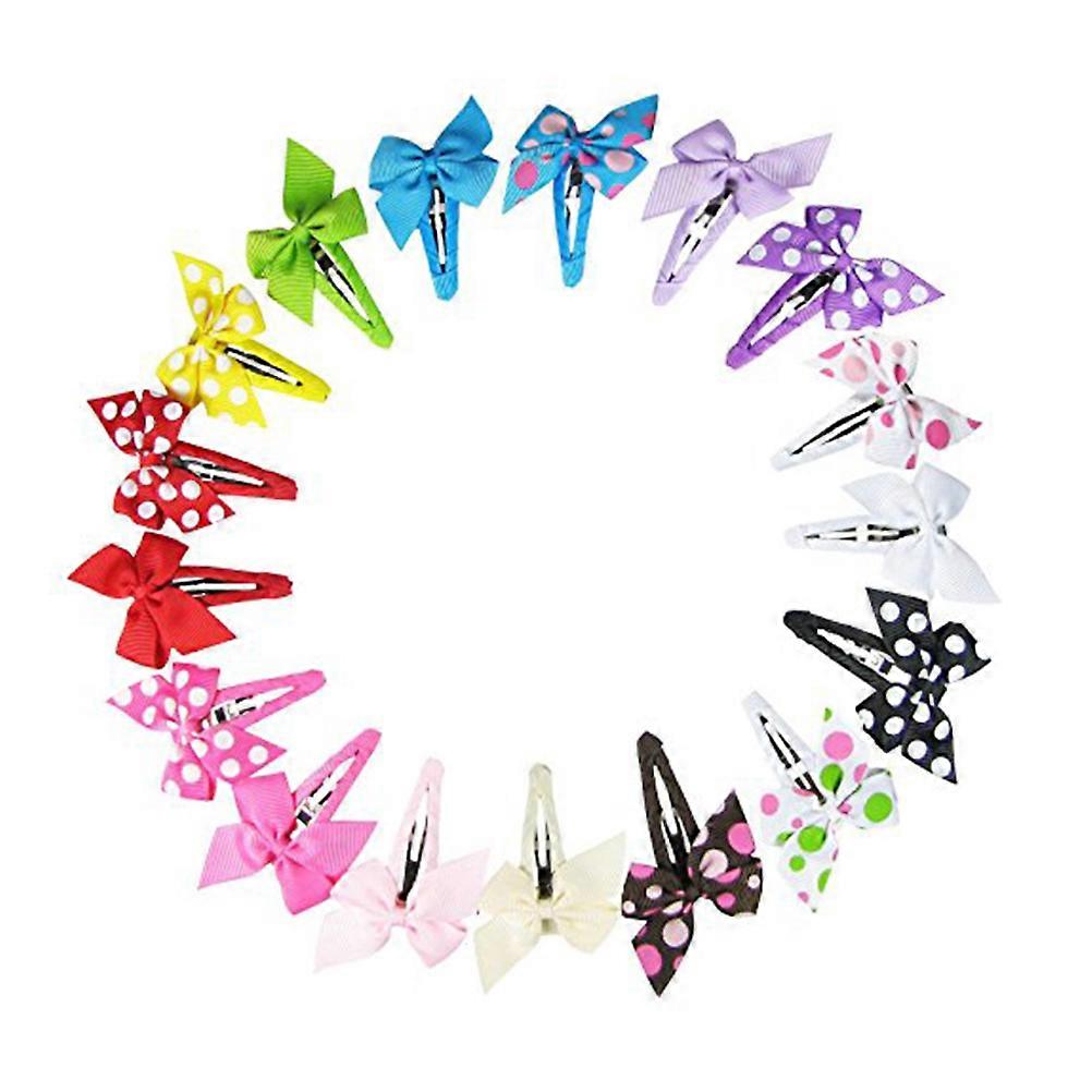 Hair Bows Clips Round Dot Pattern Easy to Use For Baby Girls 17Pcs Pack
