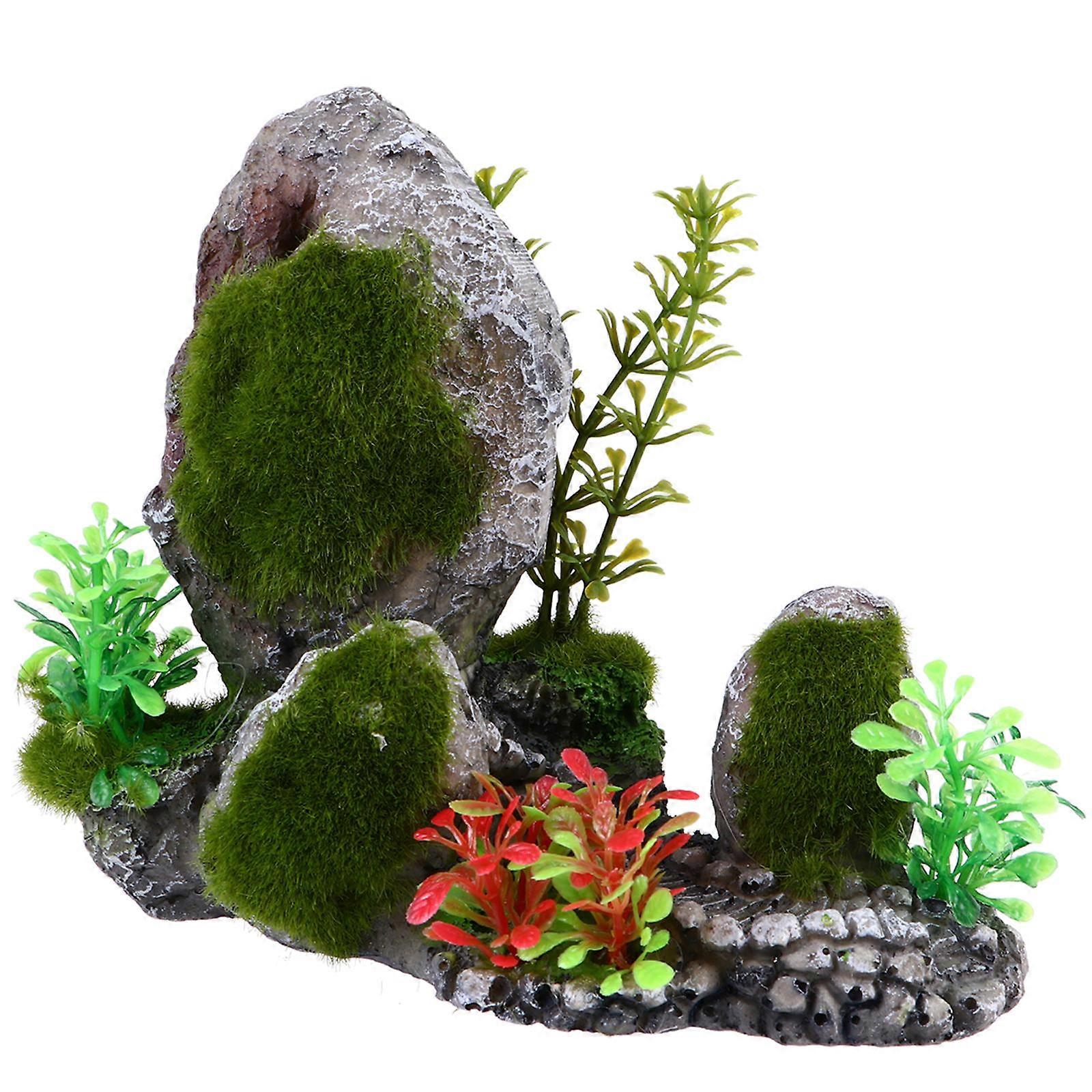 Simulation Moss Stone Aquarium Ornament, Artificial Rock Decoration for Fish Tanks, Unique Rockery Design, Safe & Non Fading, Provides Fish Hiding