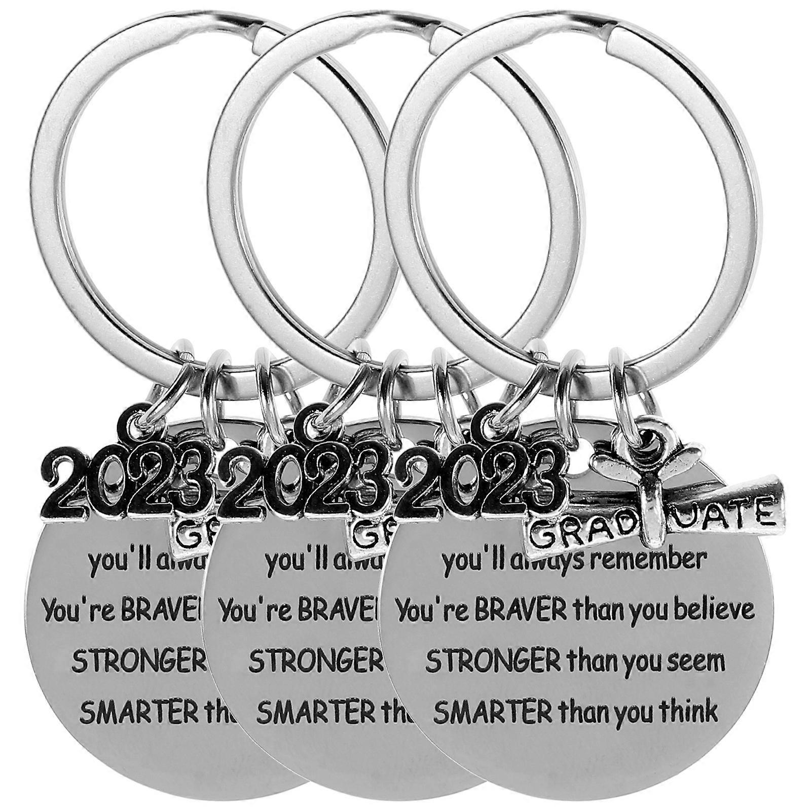 Graduation Keychain Accessories Simple Appearance Round Silver 5x3cm Organizing Keys 3Pcs