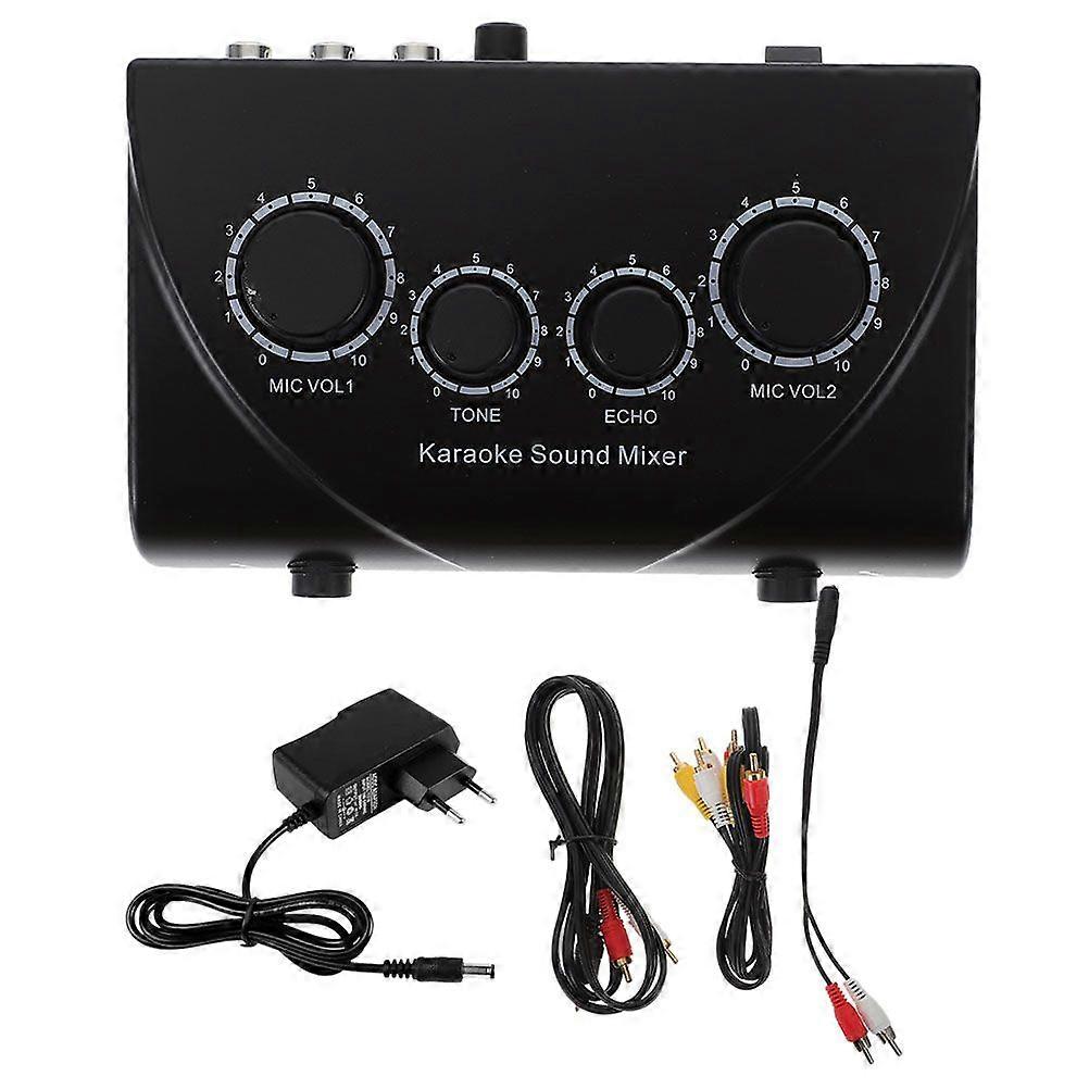 1 Set of Karaoke Audio Mixer Karaoke Sound Mixer Dual Mic Inputs With Cable (EU Plug)