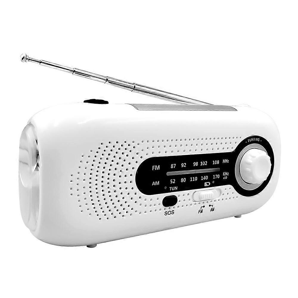 Multifunktionell handvev soldriven nödradio, 2000mAh (vit)