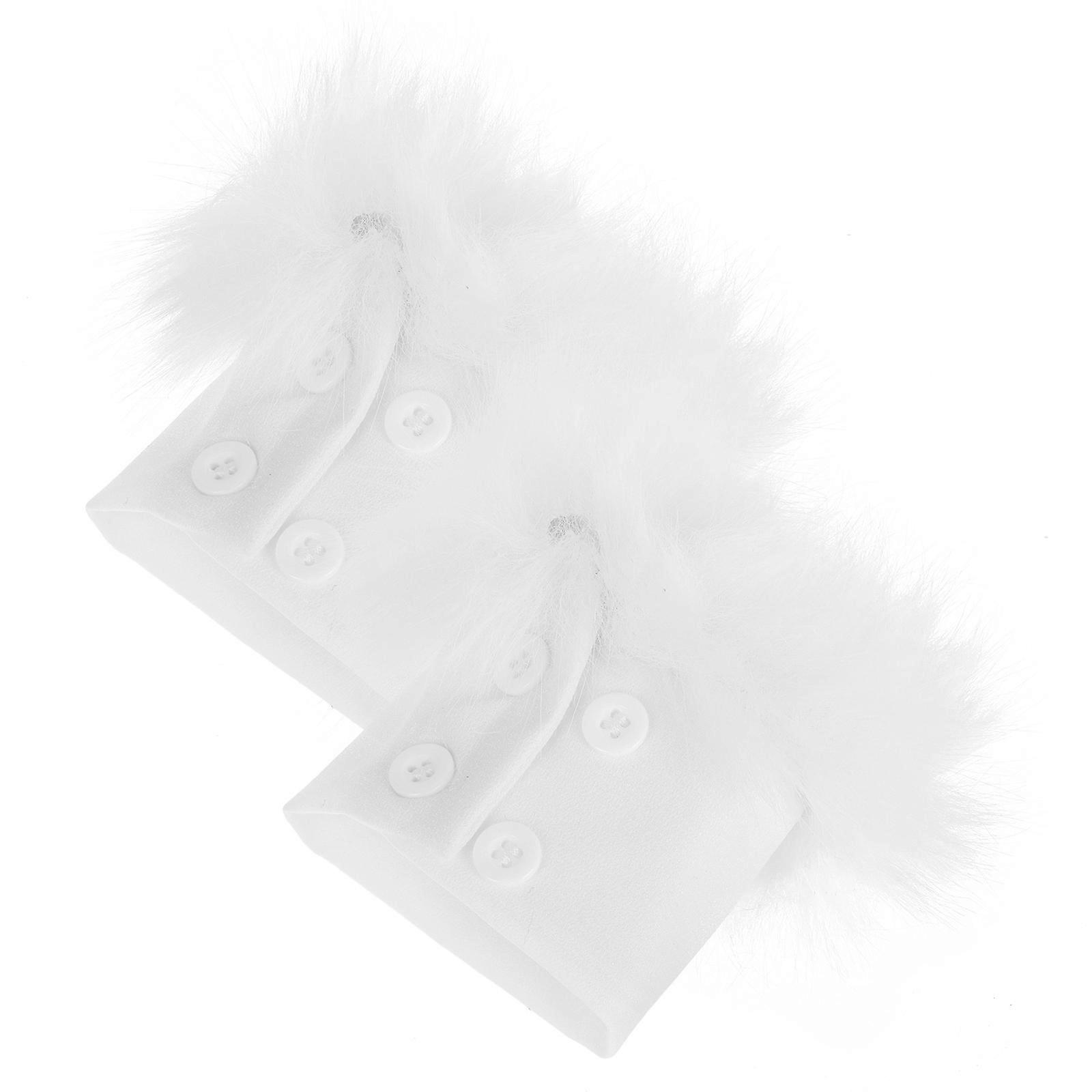 Faux Wrist Cuffs White Fuzzy Cuff Warmers Winter Arm Warmers For Women Polyester Plush Warming 1Pair