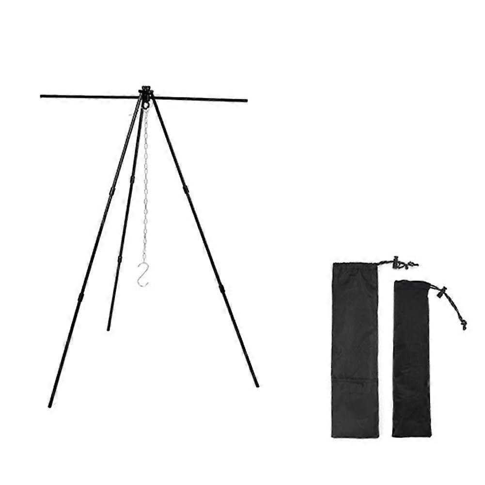 Black Tripod Hanging Storage Shelf Made of Aluminum Alloy, Portable Crossbar Set, Retractable Hanging Pot Holder