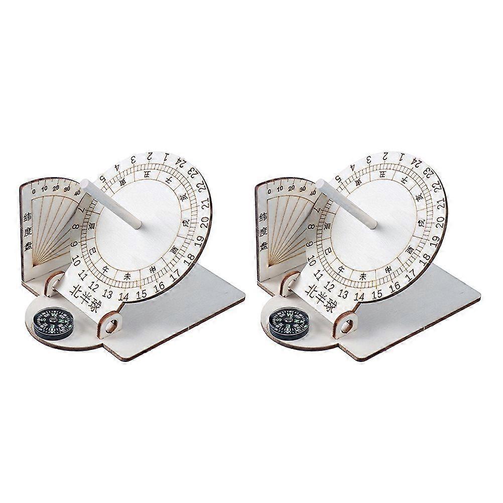 2pcs Sundial Clocks Sundial Wooden Scientific Models Sundial Desktop Ornaments