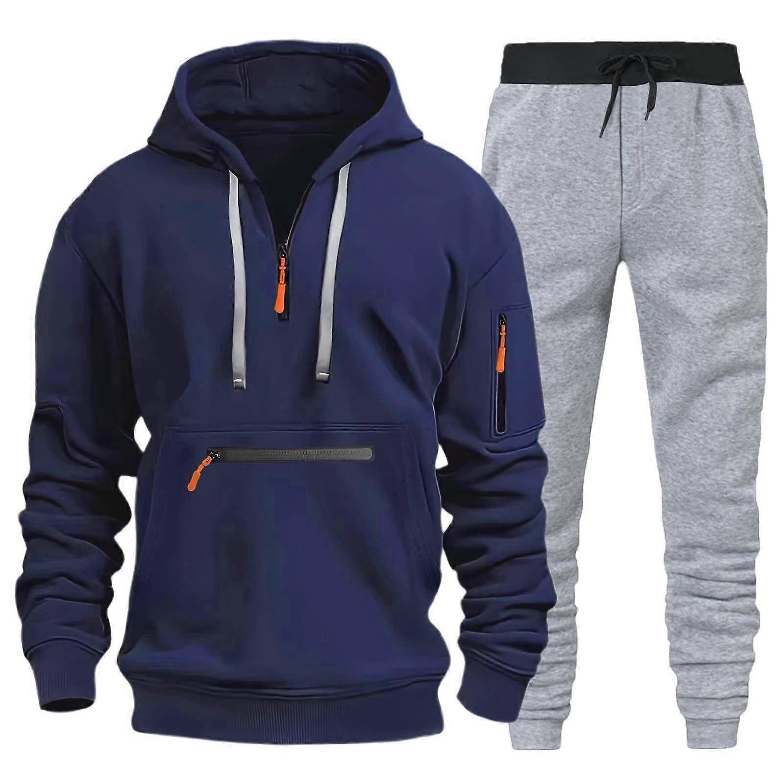 Men's Jogging Suit Set, 2Piece Hoodie and Jogging Bottoms, Navy Blue M