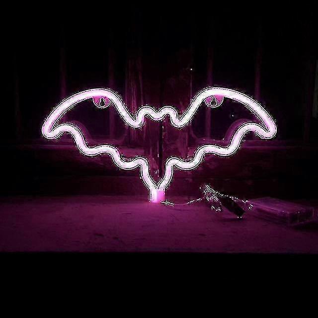 Rosa flaggermusneonlys, LED-festivaldekor, Halloween-bord- og skrivebordsdekorasjoner, USB og batteridrevet