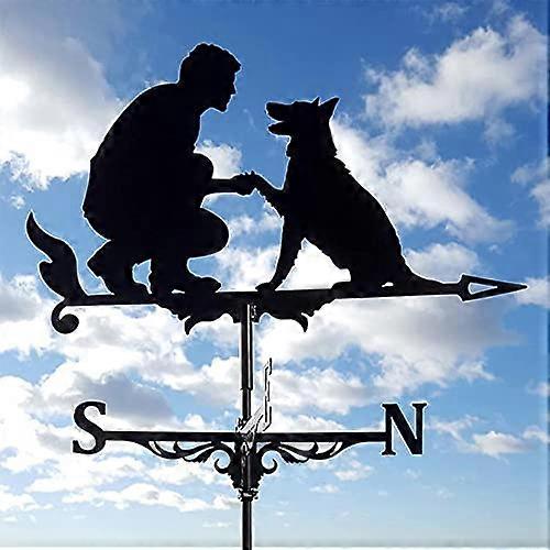Weather Vane, Iron Garden Stake, Stainless Steel Wind Direction Indicator, Retro Farm Scene with Man and Dog, Durable Decor