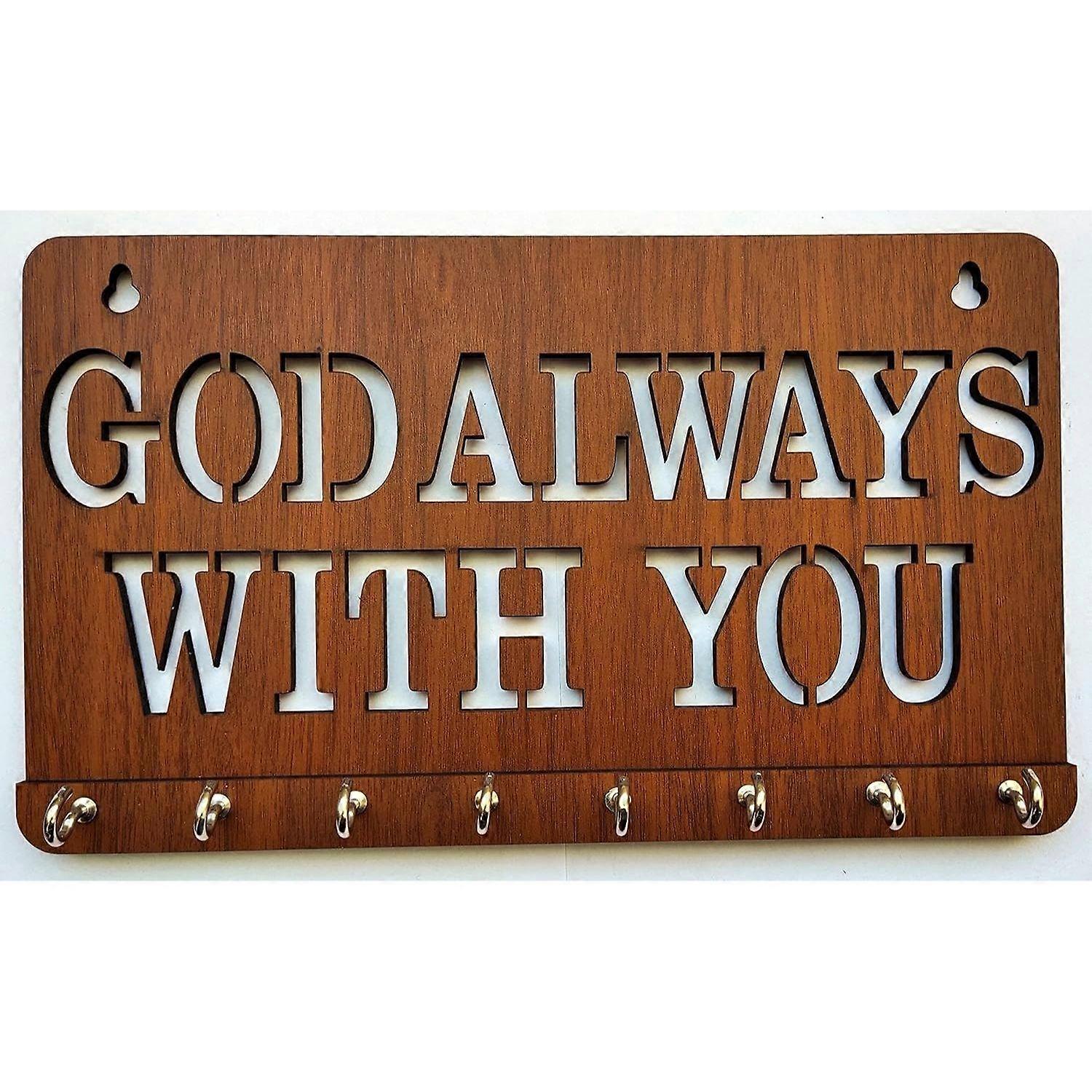 God Always with You Key Holder for Wall Stylish, Wooden Key Hanger, Key Stand, Keychain Hanger, Key Chain Holders for Home