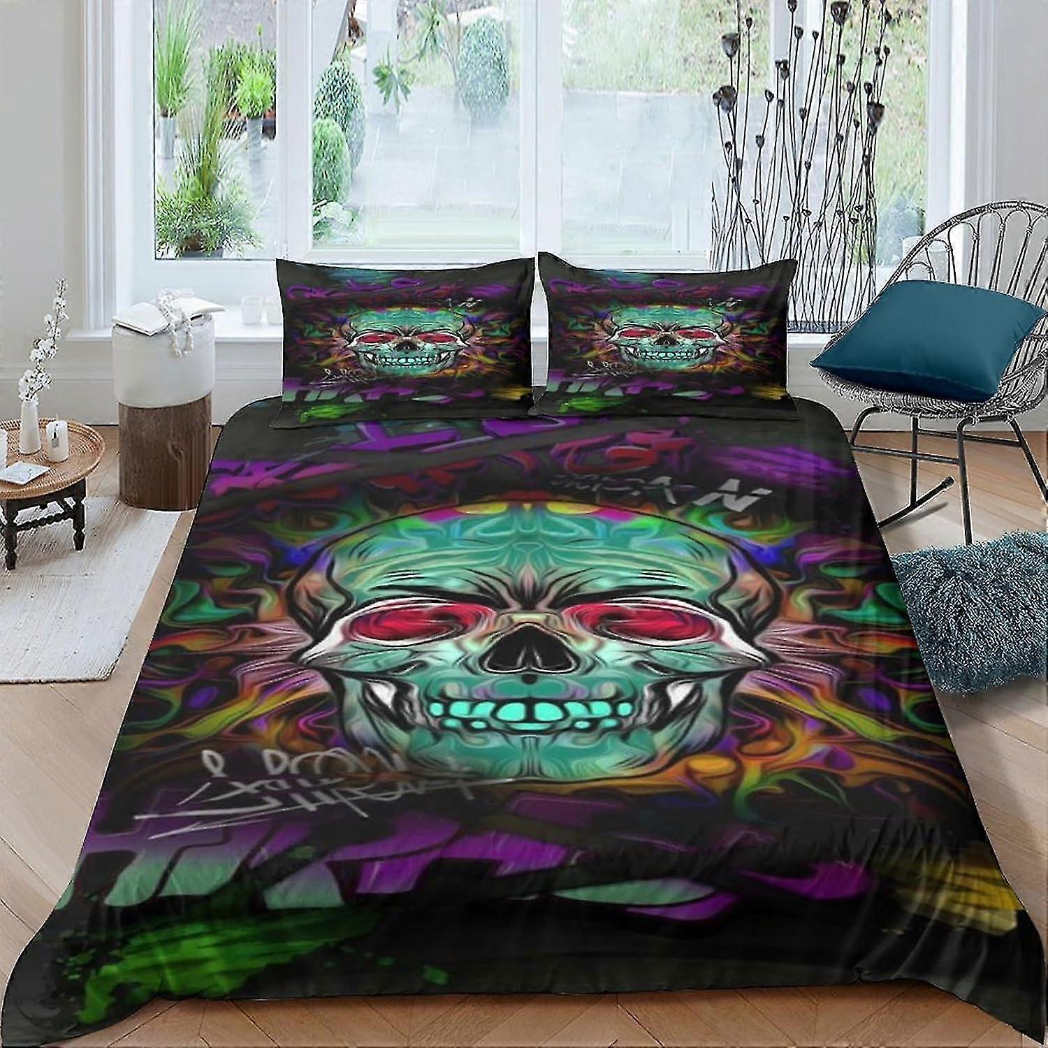 Capa de edredão de esqueleto Conjunto de cama de grafite 3D Soft Comforter Quilt Cover Microfibra Conjunto de cama de 3 peças Decoração de quarto duplo