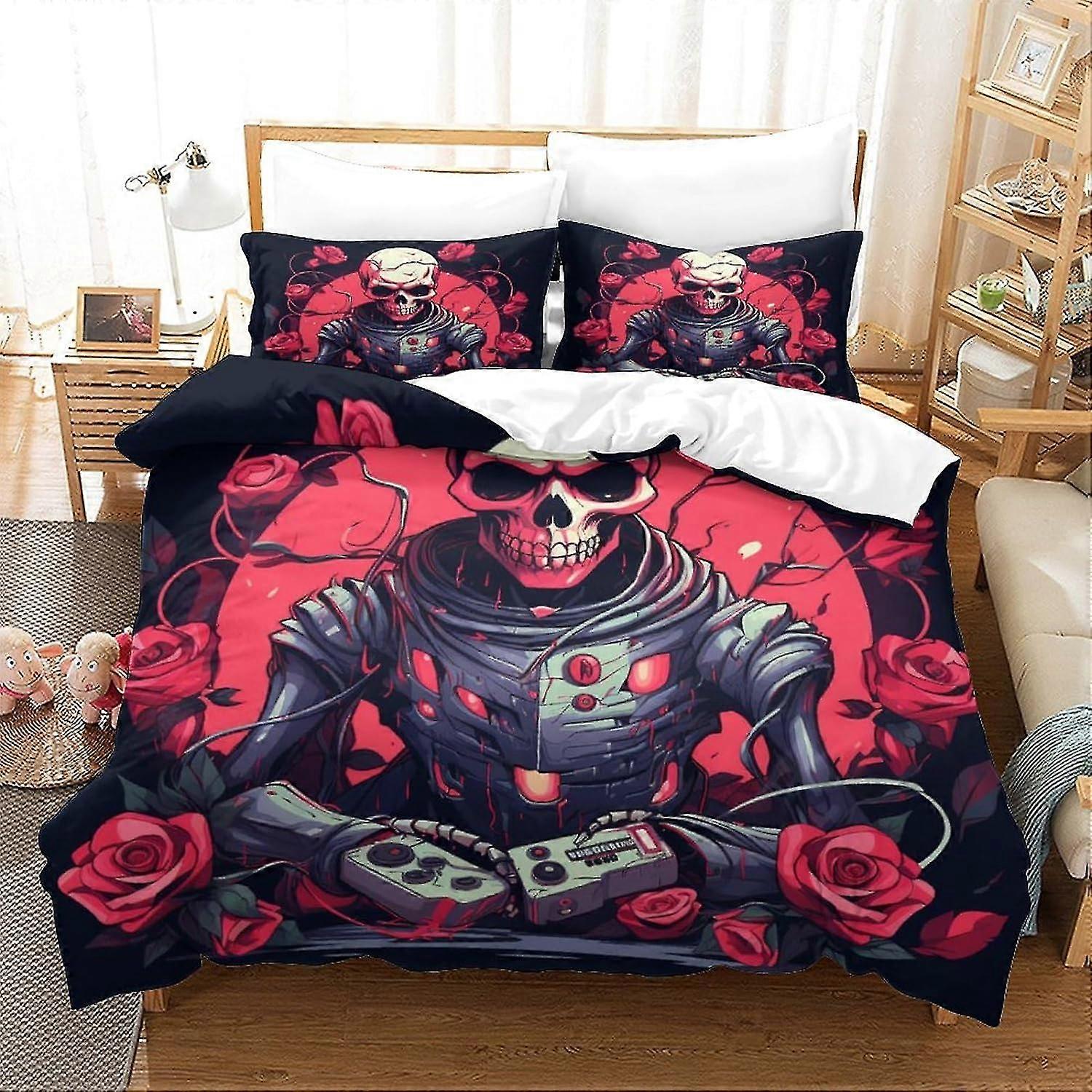 3D Game Controller Human Skeleton Bed Set, Soft 100% Microfiber Duvet Cover Set, 3PCs, Print for Single Double King Size