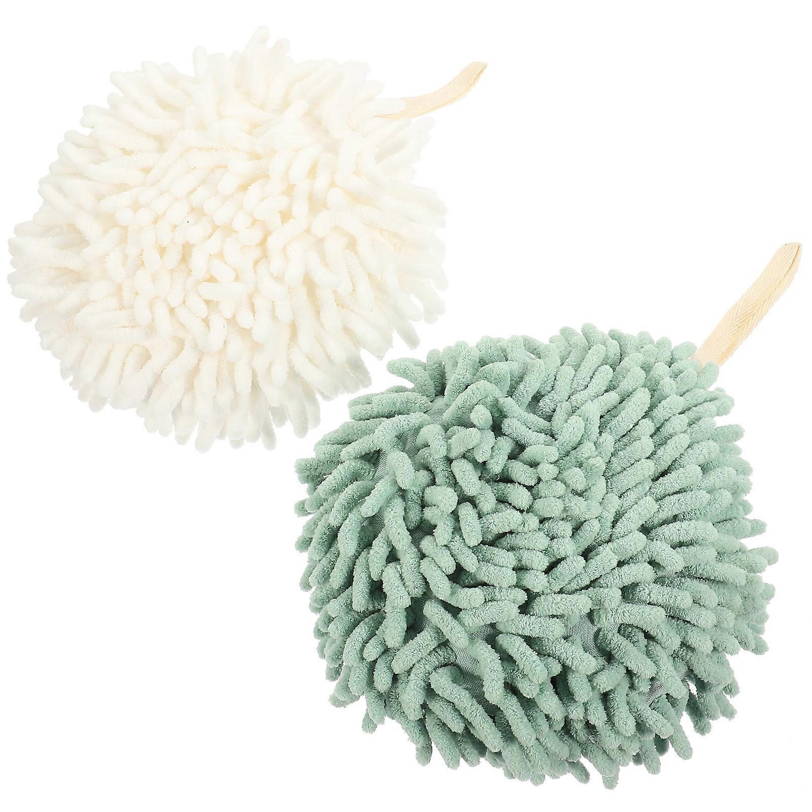 2pcs Chenille Ball Hand Towels Highly Absorbent Bathroom Kitchen Towels Multipurpose Fuzzy Drying Balls for Home Use Quick Dry Hangable Design