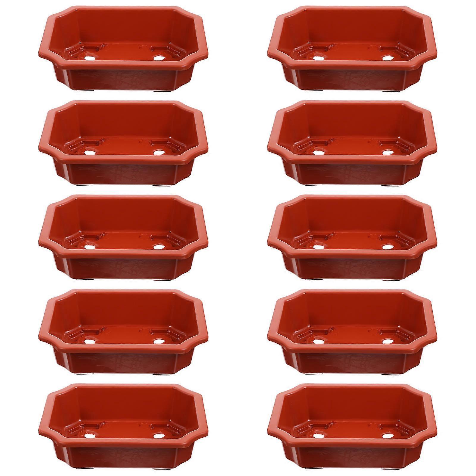 10Pcs Simple Design Household Flowerpots Practical Bonsai Pots Brown