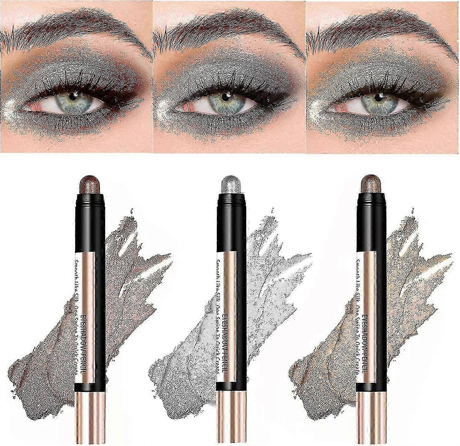 3 stuks Glitter Oogschaduw Stick Highlight Pen Langdurige Oogschaduw Stick Waterproof Cream Oogschaduw