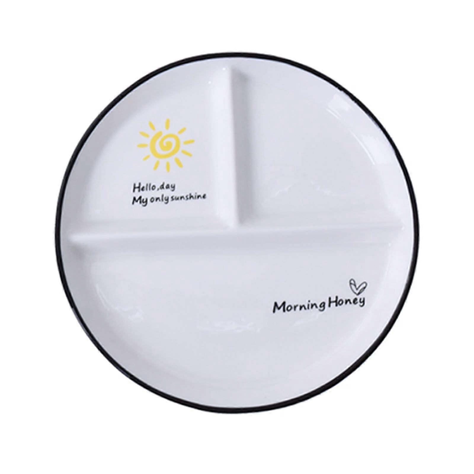 Portion Control Plate 8 Inch Ceramic with Hand Painted Sun Patterns, Divided 3 Compartments for Weight Loss