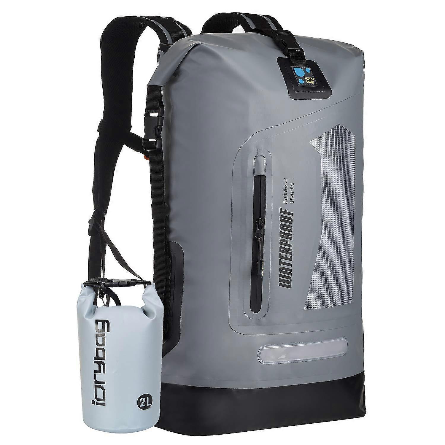 Waterproof Backpack Dry Bag 30L Gray, Floating Dry Sack for Kayaking and Backpacking, Durable Waterproof Storage Solution