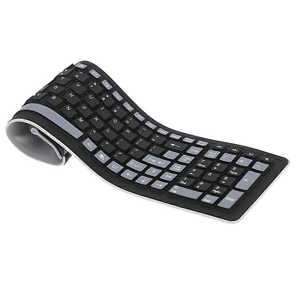 Keyboard And Mouse Wireless 2.4G 107 Key USB Keyboard Foldable Flexible Silicone Black For PC iOS Devices 1Pack