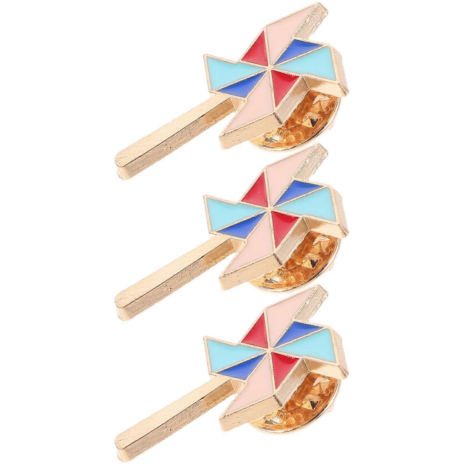 Windmill Pinwheel Brooches for Decoration 3Pcs Colorful Zinc Alloy Lapel Pins