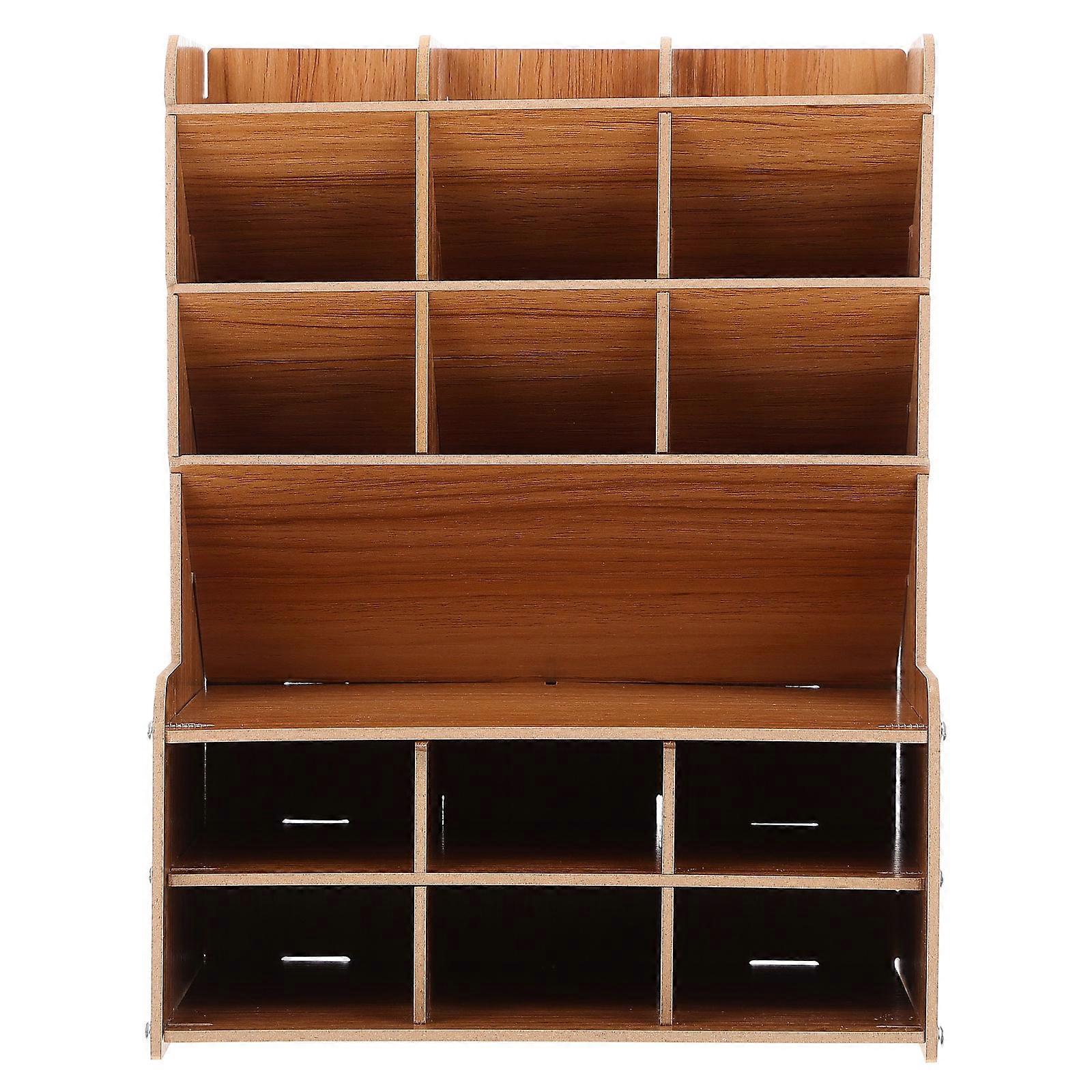 1 Set Wooden File Desktop Partition Penholder Practical Tabletop Pens Organizer