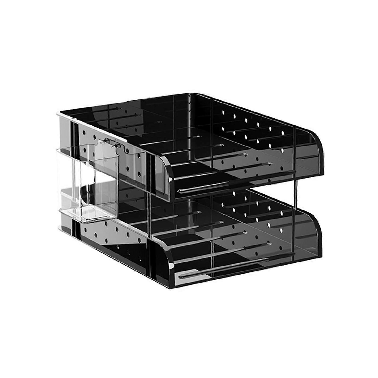 Layered Document File Tray Organiser with Pen Cup Stackable Desktop Organisers for Office Storage and File Management