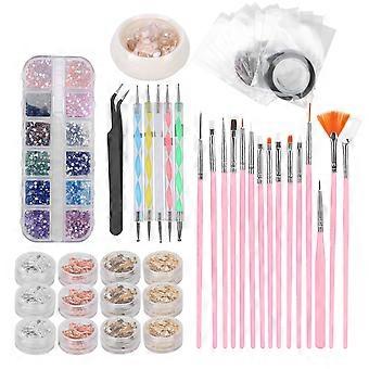 Nail Art Tool Set DIY Nail Brush Dotting Pen Rhinestones Decoration Tin Foil Paper Kit