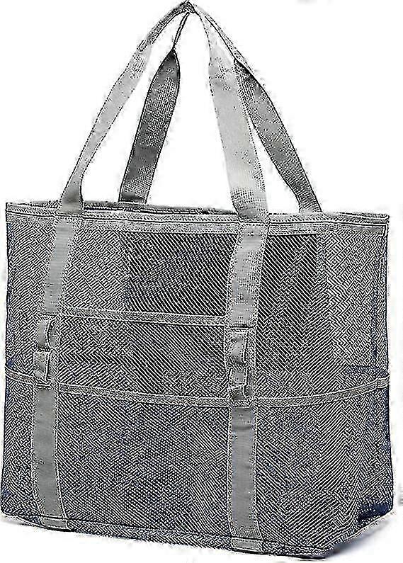 Oversized Mesh Beach Bag with 9 Pockets - Lightweight Tote for Beach Toys and Accessories, Perfect Summer Essential