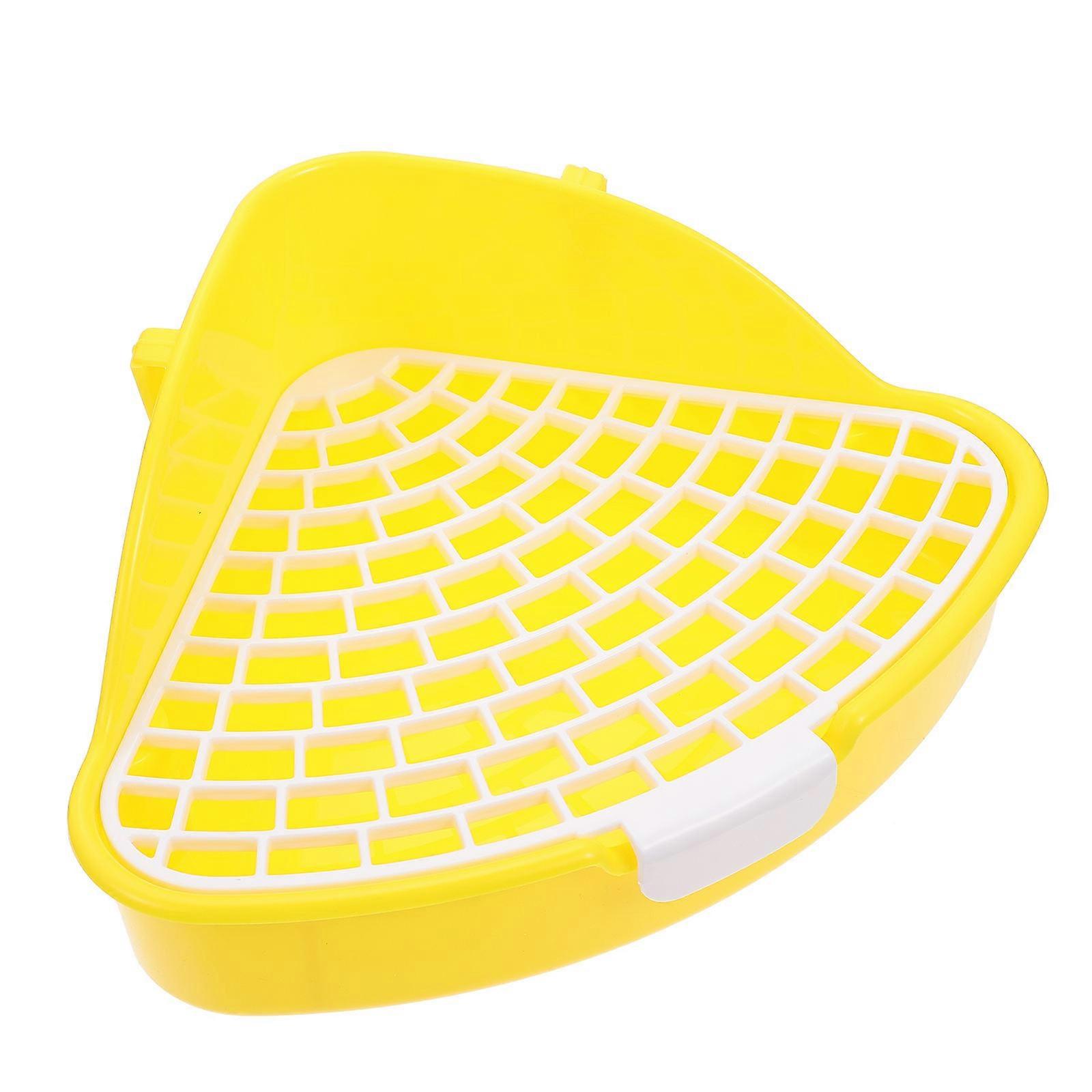 Yellow Plastic Pet Toilet Box for Bunny Guinea Pig Home Use with Filtering Base 7.87x5.12x3.94