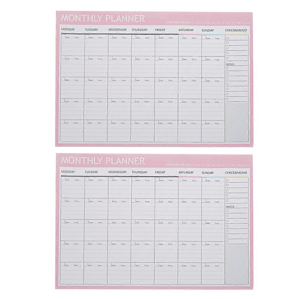 Monthly Notepads Desk Planner Pink Memo Schedule for Students Workers Administrators 28.5*21cm Message Note 2Pcs