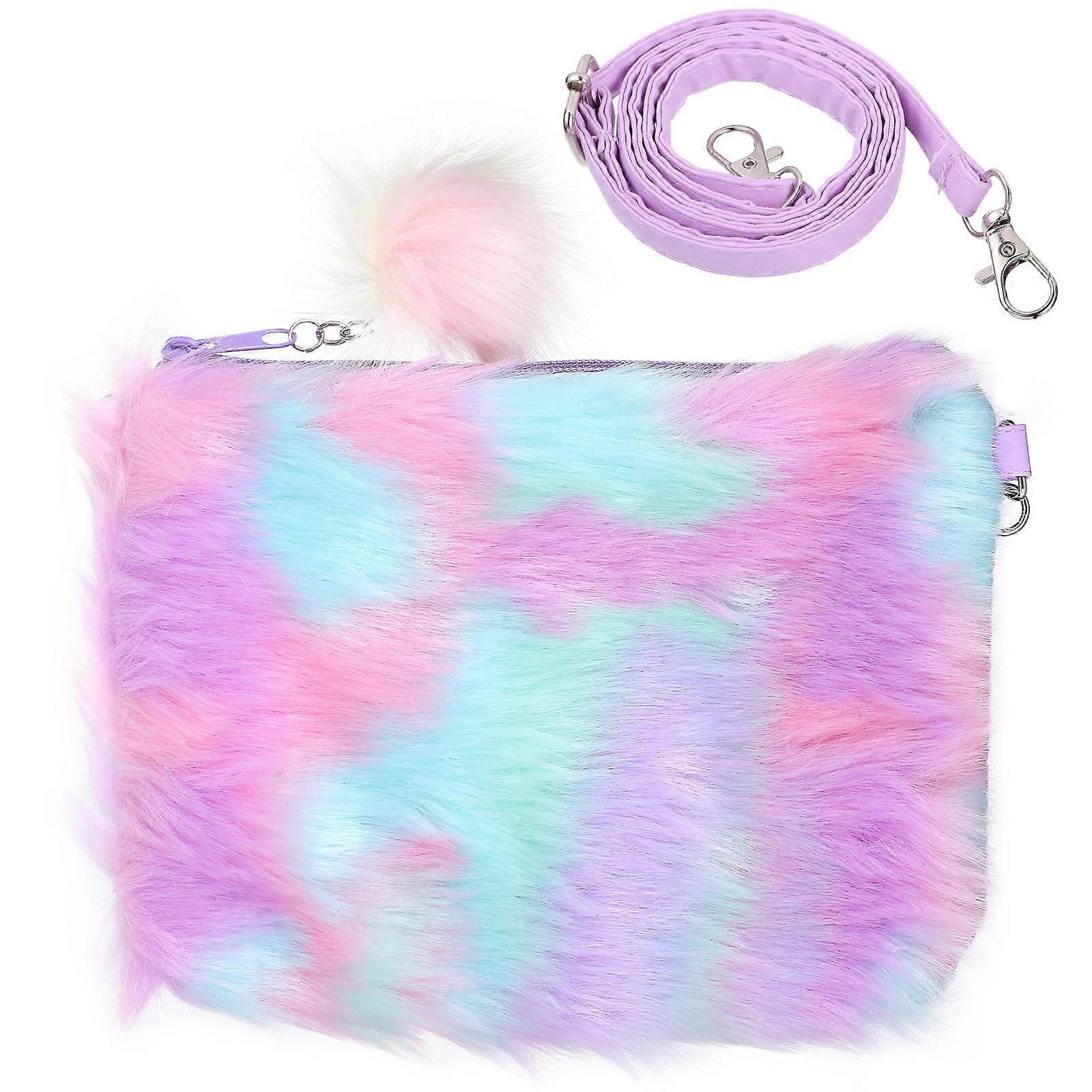 Purple Fuzzy Crossbody Bag for Women and Girls with Sufficient Capacity and Lovely Tie Dye .5 Inches