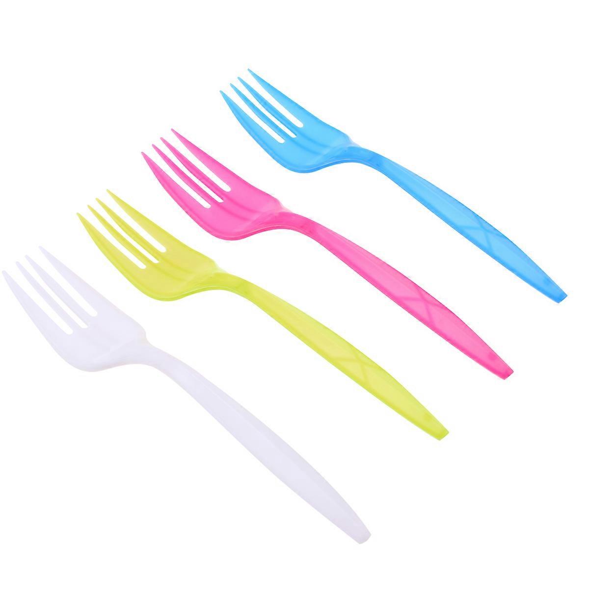 Fork Shape Plastic Utensils for Appetizers and Desserts Assorted Color 24Pcs