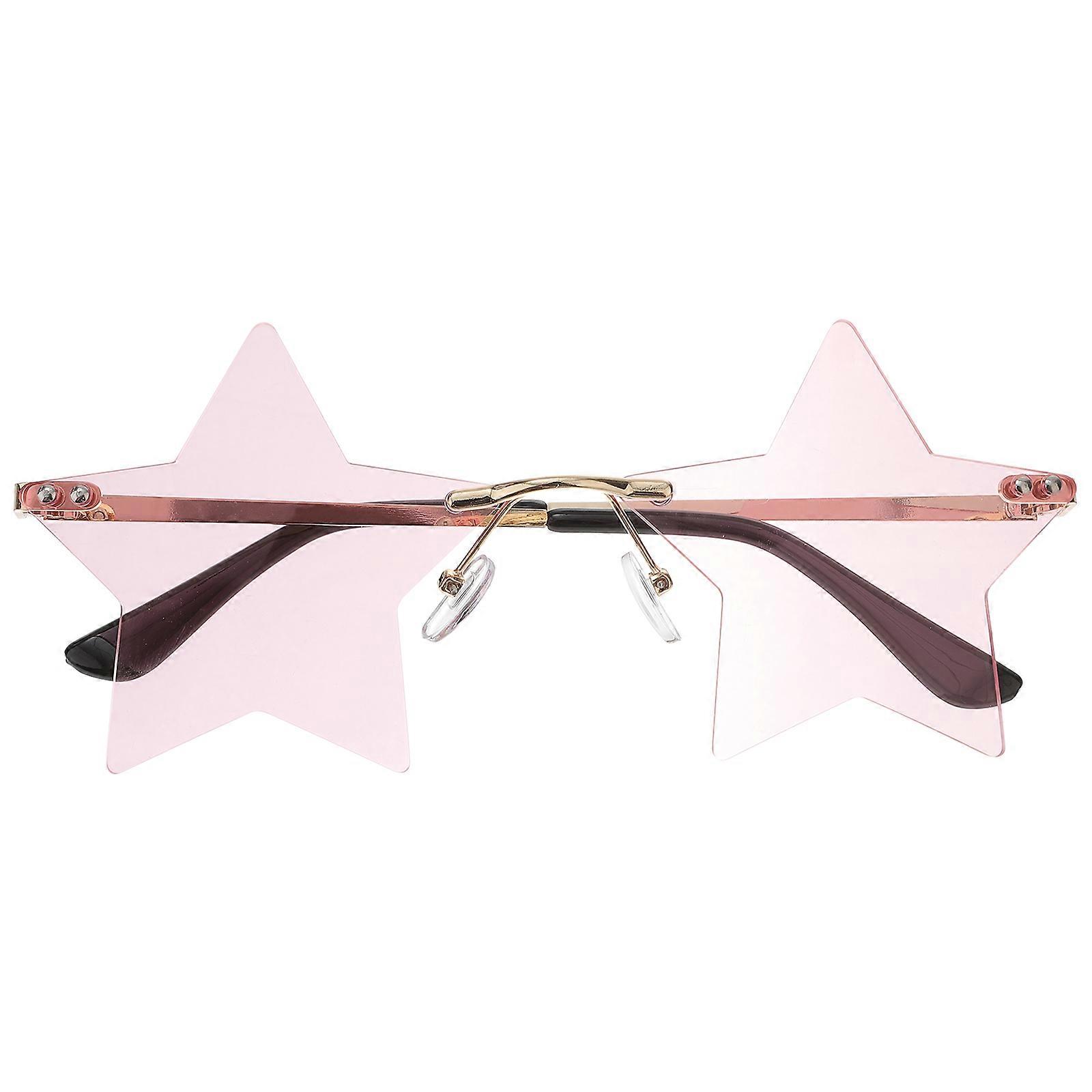 Pink Star Shaped Rimless Sunglasses for Parties Festivals and Costumes with Durable Copper Alloy PC Material