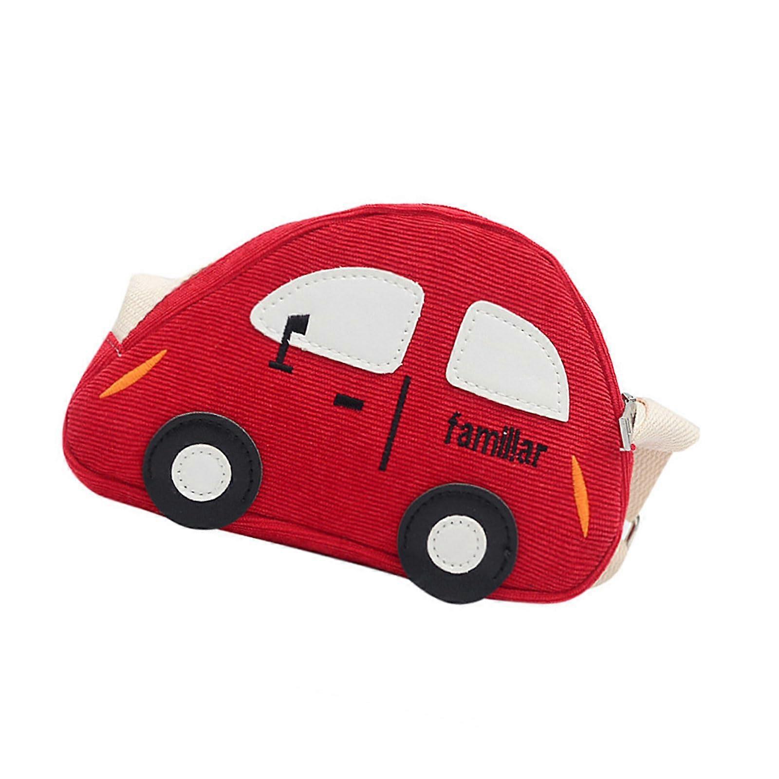 Casual Shoulder Bag for Kids, Cartoon Car Canvas Bag with Adjustable Strap, Small Red Bag for Boys