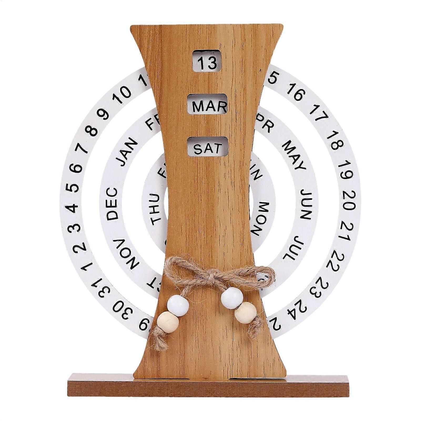 Vintage Desk Calendar - Manual Rotating Calendar for Home Office, Rustic Daily Display Calendar for Living Room and Bedroom